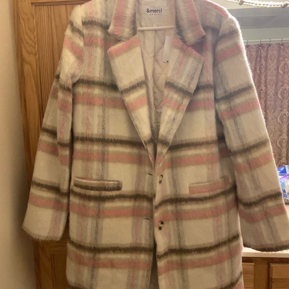 Pink plaid brushed jacket